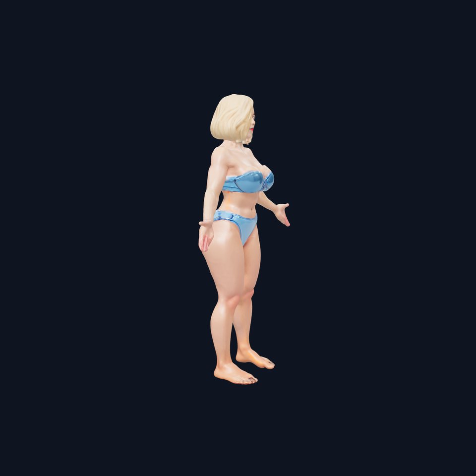 Blonde Female Model in Blue Bikini Rigged and Animated